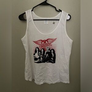 New Aerosmith White Tank Top with Red and Black Graphic